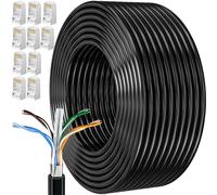 Cable Ethernet 50 Metros, Cat 6 Cable de Red Exterior FTP Blindado Cable a Granel Rj45 Network Cable Negro Cable Internet Alta Velocidad Cable Lan 250MHz Cabo de Rede para Enrutador Módem