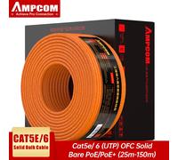 Cable Ethernet a granel AMPCOM CAT6 CAT5E, cable de cobre puro OFC, cable de red RJ45 de 0.57mm 23AWG 24AWG, 25m 50m 100m 150m CAT5E Grey 0.512MM