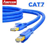 Cable Ethernet AMPCOM, Cable Cat7 SFTP Redondo RJ45, Cables de Red CAT7, Cable de Internet para Router, Módem, PC, PS4, Cable de Conexión Round-Black
