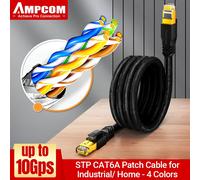 Cable Ethernet AMPCOM CAT6A de 10 Gbps RJ45, Cable de Red LAN de Alta Velocidad para Juegos, Cable de Conexión STP de 24 AWG para Computadora, PS5, Xbox C6A SFTP Rojo