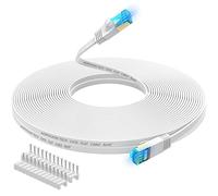 Cable Ethernet Cat 6 de 100 pies, cable de conexión LAN de red plana de Internet - Cable sólido Cat6 de alta velocidad con conectores Rj45 sin enganches para módem, enrutador, PS4, más rápido que Cat5/Cat5e - 100 pies blanco