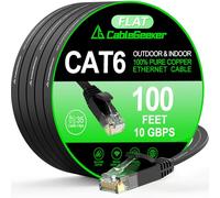 Cable Ethernet Cat 6 de 100 pies, para interiores y exteriores, cable de red plano de Internet de alta velocidad de 10 Gbps, cable de conexión Ethernet Cat6 largo, cable LAN de computadora con clips y