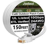 Cable Ethernet Cat6 para exteriores de 150 pies, compatible con red Cat8 Cat7, cobre puro de 10 Gbps, 24 AWG, resistente al agua, resistente a los rayos UV, cable Ethernet largo duradero LAN Internet