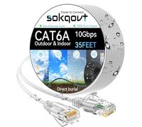 Cable Ethernet Cat6a delgado de 35 pies para exteriores, cable de Internet Cat6 de cobre puro de 28 AWG para enterramiento impermeable y directo, cable Ethernet Cat6 flexible 10G 550MHZ, cable de red