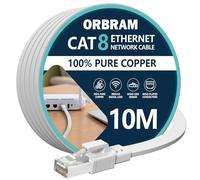Cable Ethernet Cat8 de 10 m, 40 Gbps 2000 MHz, cable de red LAN Cat 8 de alta velocidad, para exteriores e interiores, cable de conexión plano RJ45, resistente a la intemperie S/FTP resistente a los