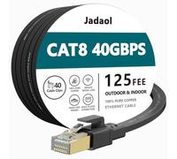Cable Ethernet Cat8 de 38,1 m, para exteriores e interiores, cable plano de 40 Gbps 2000 MHz S/FTP, cable de Internet resistente, resistente a los rayos UV, resistente a la intemperie, RJ45 blindado