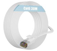 Cable Ethernet de 30 m Cat 6, cable RJ45 plano 30 m blanco cable de red exterior, UTP cable Internet 30 metros impermeable de alta velocidad Fibra 10/100/1000 Mbps Gigabit Cables LAN Extra Long Cable