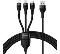 Baseus Flash Series Ⅱ Cable de datos de carga rápida uno por tres USB a M+L+C 100W 1.2m Negro
