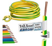 Cable flexible de PVC, H07V-K 2,5 mm², color verde, amarillo, 10 m, 15 m, 20 m, 25 m, 30 m, 35 m, 40 m, 45 m, 50 m, 55 m, 60 m hasta 100 m a elegir