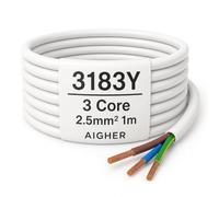 Cable flexible eléctrico, 3 núcleos de 2,5 mm, blanco, 3183Y, cable calefactor y cocina, 1 metro