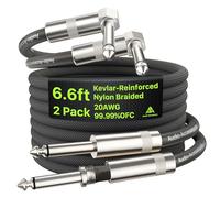 Cable Guitarra Electrica à Angle Droit Lot 2M 2-Pack, Câble Instrument Guitare Blindé AL/OFC pour Guitare Electrique Fender, 99,99% OFC cable jack 6.35, Tressé Nylon Anti-Nœud Renforcé Kevlar