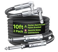 Cable Guitarra Electrica à Angle Droit Lot 3M 2-Pack, Câble Instrument Guitare Blindé AL/OFC pour Guitare Electrique Fender, 99,99% OFC cable jack 6.35, Tressé Nylon Anti-Nœud Renforcé Kevlar