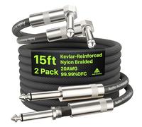 Cable Guitarra Electrica à Angle Droit Lot 4.5M 2-Pack, Câble Instrument Guitare Blindé AL/OFC pour Guitare Electrique Fender, 99,99% OFC cable jack 6.35, Tressé Nylon Anti-Nœud Renforcé Kevlar