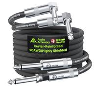 Cable Guitarra Electrica à Angle Droit Lot 6M 2-Pack, Câble Instrument Guitare Blindé AL/OFC pour Guitare Electrique Fender, 99,99% OFC cable jack 6.35, Tressé Nylon Anti-Nœud Renforcé Kevlar