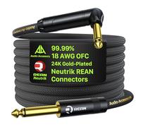 Cable Guitarra Eléctrica Serie Pro 1.8 m, Conector Neutrik REAN Bañado en Oro, 18 AWG 99.99% OFC, Baja Capacitancia Cable Guitarra Recto/Angulo Recto 6.35 mm para Guitarra Eléctrica Fender
