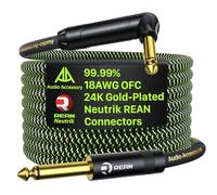Cable Guitarra Eléctrica Serie Pro 3 m, Conector Neutrik REAN Bañado en Oro, 18 AWG 99.99% OFC, Baja Capacitancia Cable Guitarra Recto/Angulo Recto 6.35 mm para Guitarra Eléctrica Fender