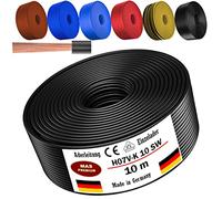 Cable H07 V-K 1 x 10 mm², negro, marrón, azul oscuro, amarillo, azul claro o rojo, cable individual flexible de 5 m, 10 m, 20 m, 25 m, 30 m, 40 m, 50 m hasta 100 m (negro, 10 m)