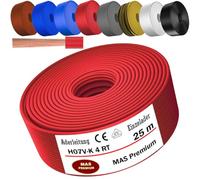 Cable H07 V-K 1 x 4 mm², negro, marrón, azul oscuro, amarillo, gris, azul claro o rojo, cable individual flexible de 5 m, 10 m, 20 m, 25 m, 30 m, 40 m, 50 m hasta 100 m (rojo, 25 m)