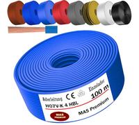 Cable H07 V-K 1 x 4 mm², negro, marrón, azul oscuro, amarillo, gris, azul claro o rojo, cable individual flexible de 5 m, 10 m, 20 m, 25 m, 30 m, 40 m, 50 m hasta 100 m (azul claro, 100 m)