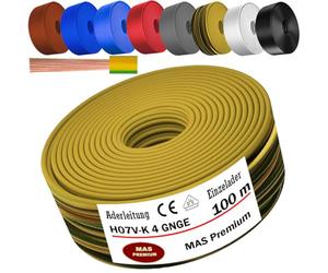 Cable H07 V-K 1 x 4 mm², negro, marrón, azul oscuro, amarillo verde, gris, azul claro o rojo, cable individual flexible de 5m, 10m, 20m, 25m, 30m, 40m, 50m hasta 100m (amarillo verdoso y 100m)