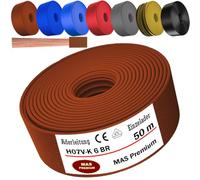 Cable H07 V-K 1 x 6 mm², negro, marrón, azul oscuro, amarillo, gris o azul claro, cable individual flexible de 5 m, 10 m, 20 m, 25 m, 30 m, 40 m, 50 m hasta 100 m (marrón, 50 m)