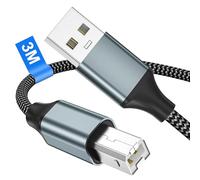 Cable Impresora USB 3M, Cable USB 2.0 Tipo A a Tipo B Tessuto Nylon Compatible con HP/Brother/Lexmark/Dell/Envy/Epson/Xerox/Lexmark/Canon/Samsung/Piano, Cord Type A a Type B Wire USB para Impresora