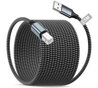 Cable Impresora USB 5M, USB 2.0 Tipo A a USB B, Nailon Trenzado Alta Velocidad, para HP, Canon, Epson, Lexmark, Dell, Xerox, Samsung, Brother, Escáner, Fax, PC