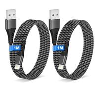 Cable iPhone Carga Rápida 1M 2Pack, MFi Certificado Cable Lightning USB cable cargador iPhone Nylon Trenzado cable Lightning Carga Rápida para Apple iphone 14 13 12 11 Pro Max XS XR 8 7 6 Plus SE,iPad