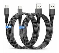 Cable iPhone Carga Rapida 2M 2Pack,[Certificado MFi] Cable lightning USB Carga Rapida cable Cargador iPhone Nylon,cable USB a Lightning para iphone 14/13/12/11/XR/XS/X/SE/8/7/6 Plus,Pad,AirPods