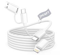 Cable iPhone Carga Rapida 2M, 60W Cable Múltiple Cargador 4 en 1 cable USB-C Lightning con USB-A y USB-C a Lightning, cable USB C a USB C para Apple iPhone 17/16/15/14/13/12/X/8/7/SE, MacBook, iPad