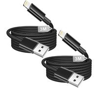 Cable iPhone Carga Rapida 3M 2Pack, [Certificado MFi] Cable Lightning USB Trenzado Nailon Negro, Largo cable Cargador iPhone Carga Rapida Cabo Lightning para iphone 14 13 12 11 X 8 7 6 SE,iPad,AirPods