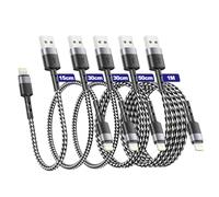 Cable iPhone corto [1 m + 50 cm + 30 cm + 30 cm + 15 cm, 5 unidades] Rápida carga nailon cable Lightning USB cable cargador iPhone carga rápida corto Phone hilo para iPhone 14 13 12 11 Pro Max Mini XR