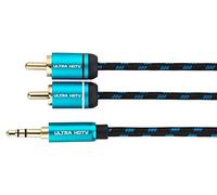 Cable Jack 3.5mm Macho a 2 RCA Macho de Ultra HDTV | Jack a 2 Cinch/Phono | Nylon Trenzado | Adaptador Metálico y Conectores Dorados | para Smartphone, Altavoces, PC, Receptores de Audio | 3 m