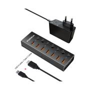 (Cable KR 10 Gbps 2) Estación de acoplamiento compatible con IDA de 7 puertos USB A, concentrador divisor