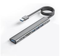 Cable largo de concentrador USB, adaptador USB 3.0 de 9 puertos con 4 puertos de datos USB 3.0, ranura para tarjeta SD/TF, conector de 3.5 mm, datos USB-C, divisor USB con puerto de alimentación USB C