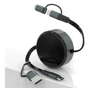 Cable Lightning Retráctil para iPhone, iPad, Samsung - Cargador de Teléfono de 60 W [Certificado MFi], Apple Carplay y Android Auto USB C Cable de Carga Rápida Con Puerto USB C/A