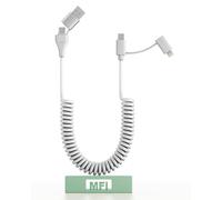 Cable Lightning USB C Cable de carga múltiple en Espiral 4 en 1 - PD60W USB A/USB C a USB C Lightning Ap-ple Carplay y sincronización de datos Cable de carga corto para iPhone/Android/iPad/portátil