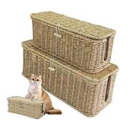 Cable Management Box, 2 x Hand-Woven Rattan Power Strip Storage Holder, Extension Wire Hiders Container, Multipurpose Breathable Organizer, Computer Router USB Hub