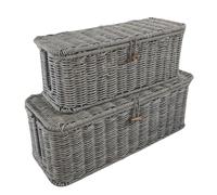 Cable Management Box, 2 x Hand-Woven Rattan Power Strip Storage Holder, Extension Wire Hiders Container, Multipurpose Breathable Organizer, Computer Router USB Hub