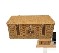 Cable Management Box - 4 Open Slots Rattan Management Box | Extension Lead Box Cable Tidyy Box | Stylish Cord Organizer and Cable Storage | Imitation Rattan Organizer For TV Wires Under Desk Power S