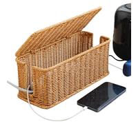 Cable Management Box, Desk Wire Organizer, Woven Cord Organizer, Charging Station Box, Cord Box with Lid, Wire Organizer Basket, Cable Box Hider 12.4x5.12x5.12in for Wires, Power Strips