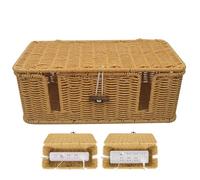Cable Management Box, Handwoven Wire Storage Case, 12.99x5.91in Imitation Rattan Cord Organizer, 4 Open Slots, Under Desk Power Strip Solution for TV Wires and Computer Cords