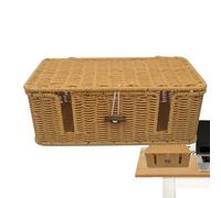 Cable Management Box, Handwoven Wire Storage Case, Cord Organizer, 4 Open Slots Design,Power Strip Holder, 12.99x5.91x5.12inc, for TV Wires, Computer, Router, USB Hub, Under Desk
