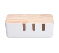 Cable Management Box | Shielded Electrical Strip Organizer for Home/Office Desk | Wooden Cover Guards Young Users & Pets | Cord Storage Box with Grip Base, 30.3x12.5x11.5cm
