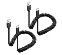 Cable Matters 2-Pack Cable en espiral USB a USB C con carga rápida de 3A/15W 0,3-1,2 m, compatible con Apple CarPlay, Android Auto, cable en espiral USB A a USB C, para iPhone 16 Pro Max, Galaxy S23