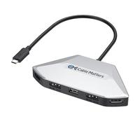 Cable Matters Adaptador MST USB C para Cuatro Pantallas 4K con PD de 140 W, 1x DisplayPort 2.1, 1x HDMI 2.1, 2X Puertos HDMI/DisplayPort de Doble función, USB4, Compatible con Thunderbolt 4/5