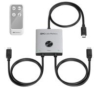 Cable Matters Conmutador KVM USB C de 40 Gbps para 2 portátiles, compatible | 8K @60Hz / 4K @240Hz, 140W PD, control remoto RF, cables integrados, comparte USB-C, USB4 o Thunderbolt 4 monitor o base