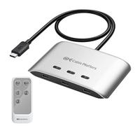 Cable Matters Conmutador USB-C 20 Gbit/s, 3 Entradas y 1 Salida, 8K, PD140W | 8K@30Hz Windows / 4K@60Hz macOS, comparte monitor o base USB-C/TB4; no compatible con bases de cable integrado