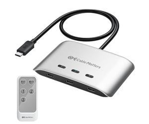 Cable Matters Conmutador USB C de 20 Gbps, 3 entradas y 1 salida, compatible con hasta 8K a 30 Hz en Windows, 4K a 60 Hz en macOS, 140 W PD, para compartir un monitor o base USB-C/Thunderbolt 4