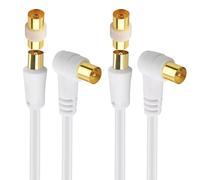 Cable Matters Pack de dos cable TV antena coaxial 5m (cable antena macho macho) con ángulo recto de 2 metros en color blanco - 5 metros